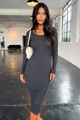 Reerdon Long Sleeve Midi Dress - Charcoal