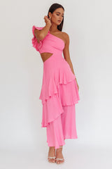 Deanna One-Shoulder Tiered Maxi Dress Pink