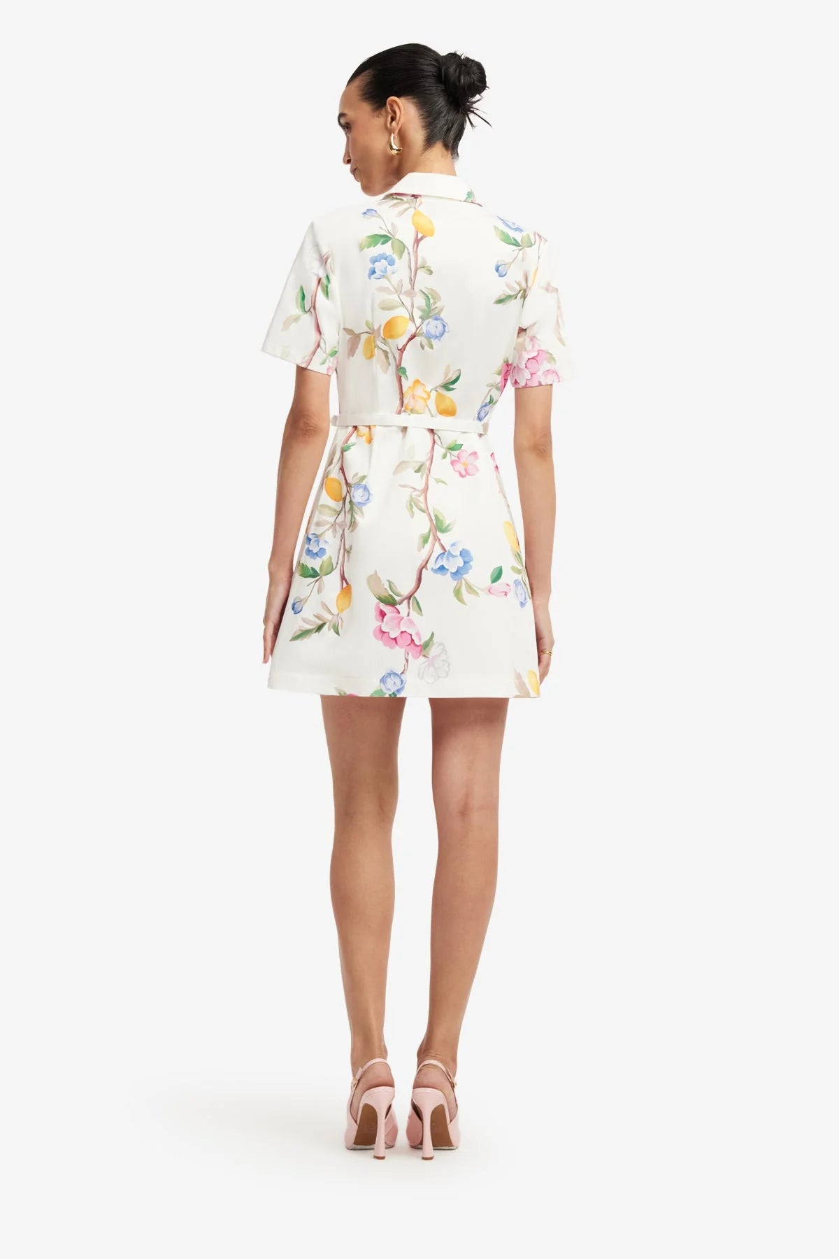 Brigitte Mini Dress - Lemon Vine Print in Snow