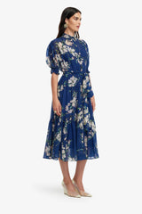 Ellie Bishop Sleeve Midi Dress - Midnight Magnolia Print