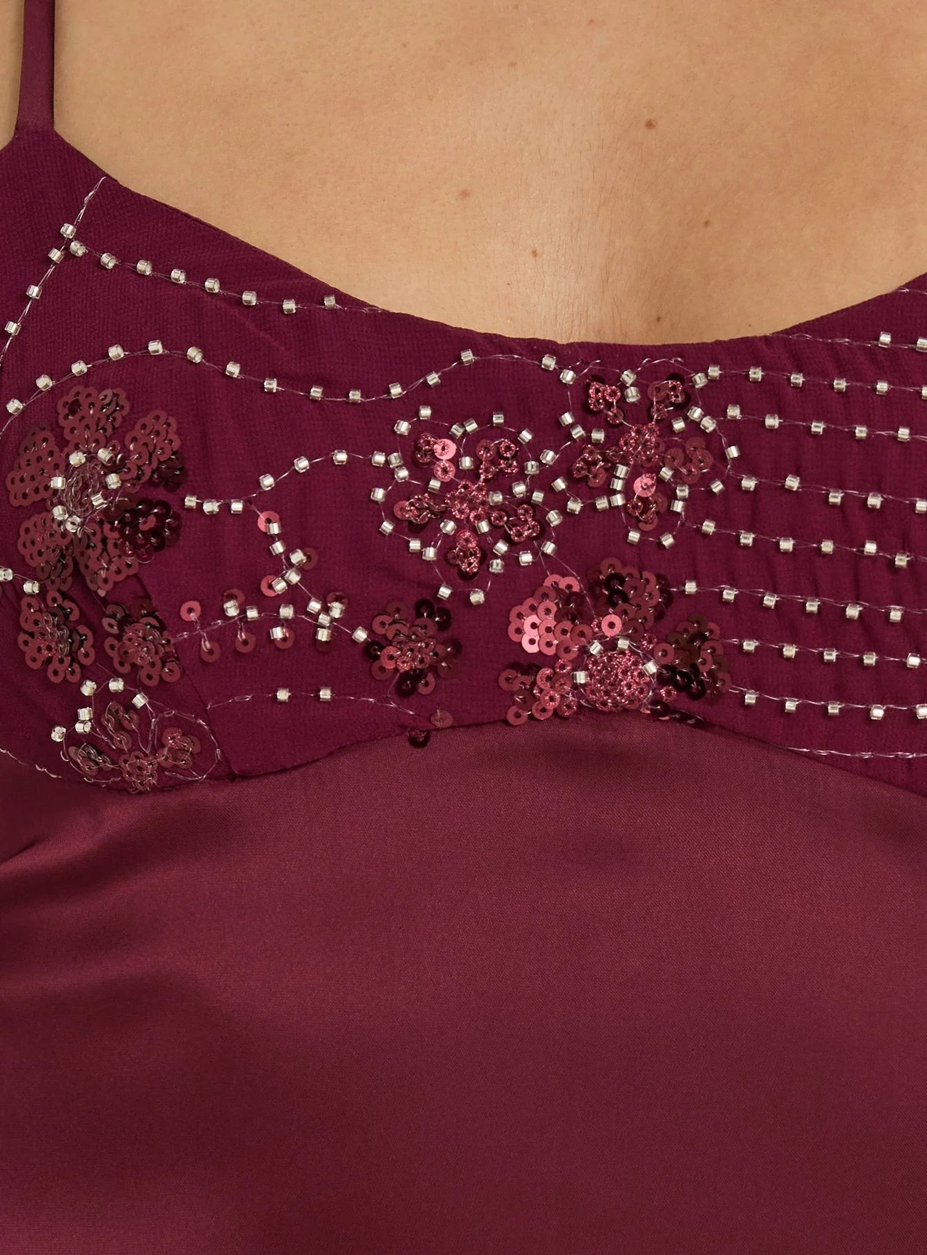 Coralinna Sequin Bust Low Back Mini Dress Cherry